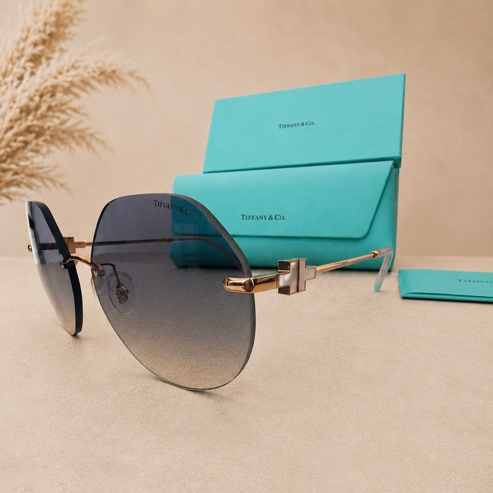 Tiffany & Co. TF3077 Gold Rimless Geometric Gradient Sunglasses - Picture 3 of 3
